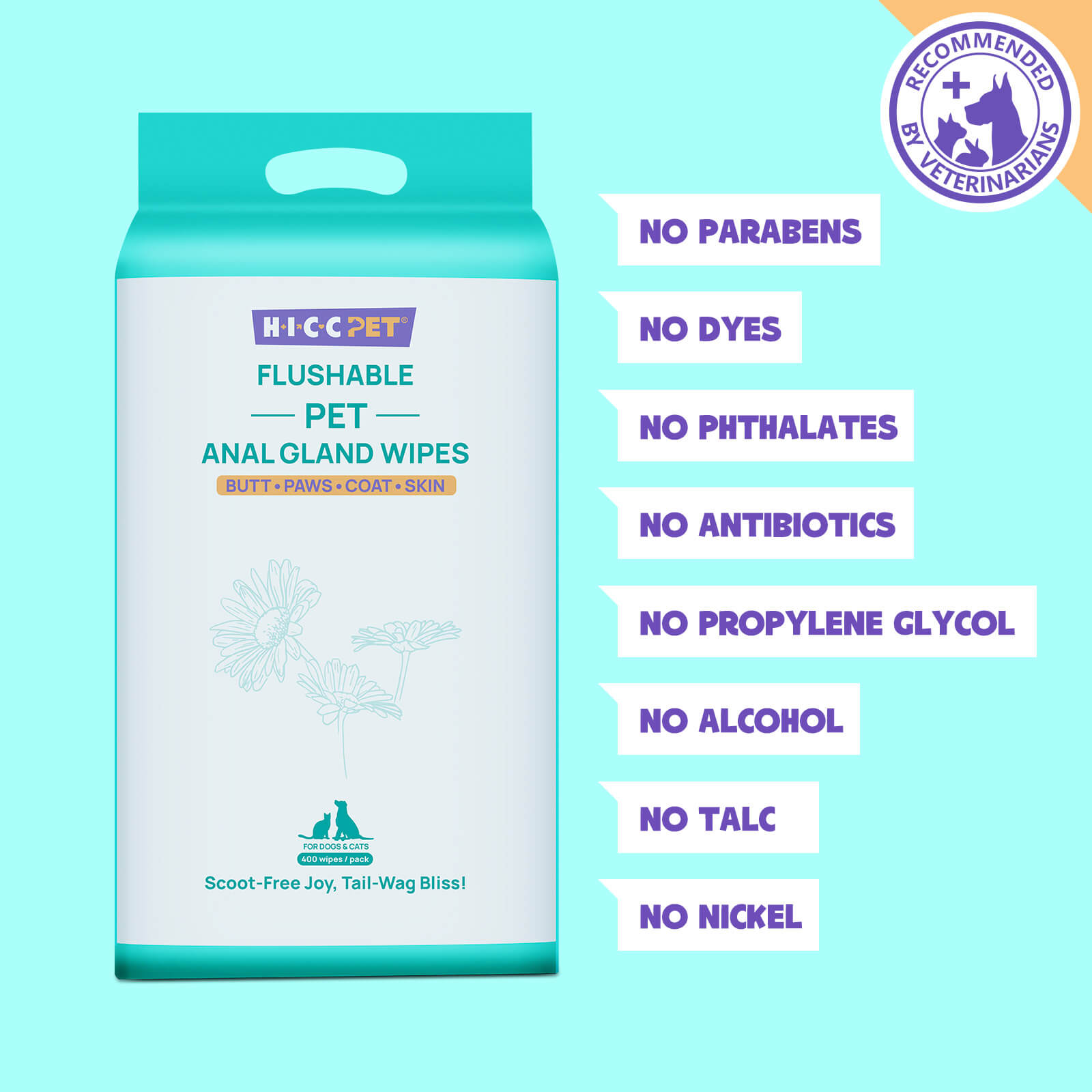 Flushable Cat Anal Gland Wipes - Set of 4