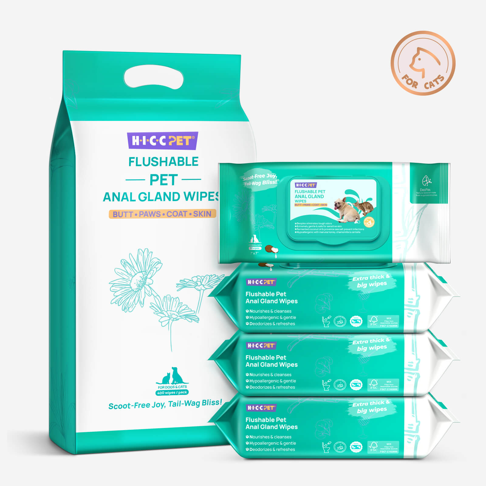 Flushable Cat Anal Gland Wipes - Set of 4